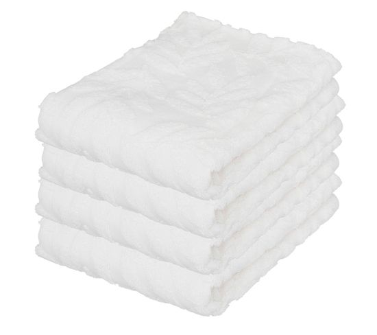 Lot De 4 Serviettes De Toilette En Coton Blanc Tissu Jacquard 30 X 50 Cm