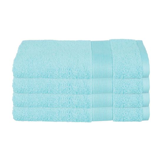 Lot De 4 Serviettes De Toilette En Coton Bleu Aqua Tissu Éponge 50 X 90 Cm