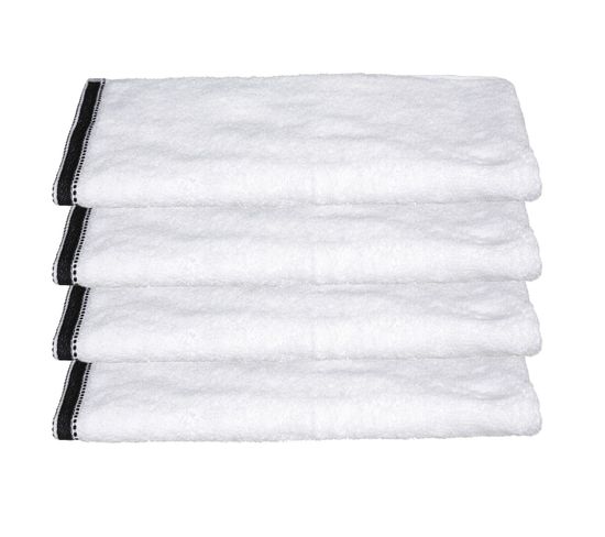 Lot De 4 Serviettes De Toilette En Coton Blanc Tissu Éponge 50 X 90 Cm