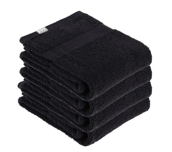 Lot De 4 Serviettes De Toilette Tissu Éponge 100% Coton Noir 50 X 90 Cm