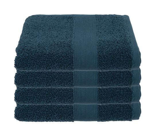 Lot De 4 Serviettes De Toilette En Coton Bleu Égéen Tissu Éponge 50 X 90 Cm