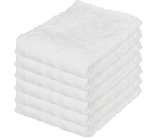 Lot De 6 Serviettes De Toilette En Coton Blanc Tissu Jacquard 30 X 50 Cm