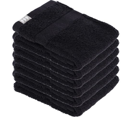Lot De 6 Serviettes De Toilette Tissu Éponge 100% Coton Noir 30 X 50 Cm