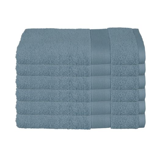 Lot De 6 Serviettes De Toilette En Coton Bleu Orage Tissu Éponge 50 X 90 Cm