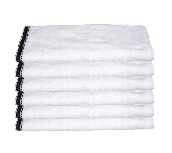 Lot De 6 Serviettes De Toilette En Coton Blanc Tissu Éponge 50 X 90 Cm