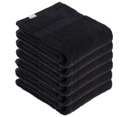 Lot De 6 Serviettes De Toilette Tissu Éponge 100% Coton Noir 50 X 90 Cm