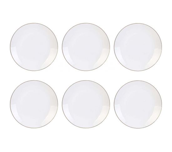 Assiette En Porcelaine Avec Liseré Doré (lot De 6) Assiettes Plates - 26 Cm