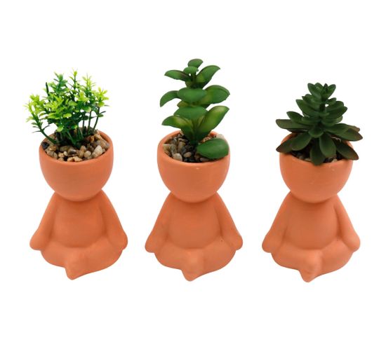 Plante Artificielle Pot En Terracotta Bonhomme (lot De 3)