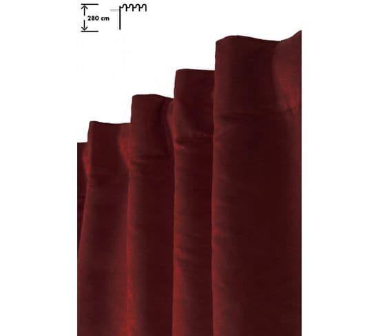 Rideau Tamisant 140 X 280 Cm Galon Fronceur Pattes Cachées Grande Hauteur Effet Alcantara Uni Rouge