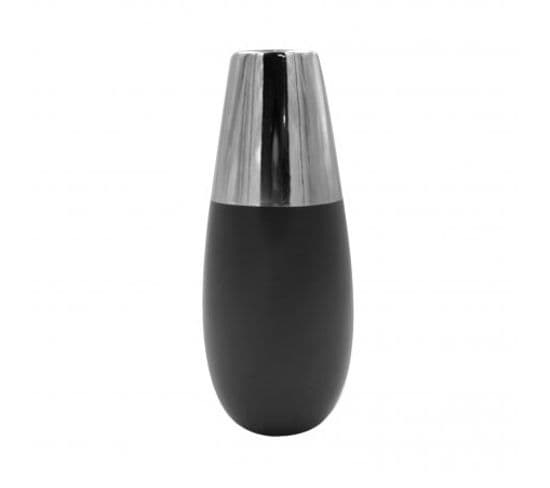 Vase Forme Ogive 11 X 28 Cm Bi-ton Noir Et Titane Style Contemporain