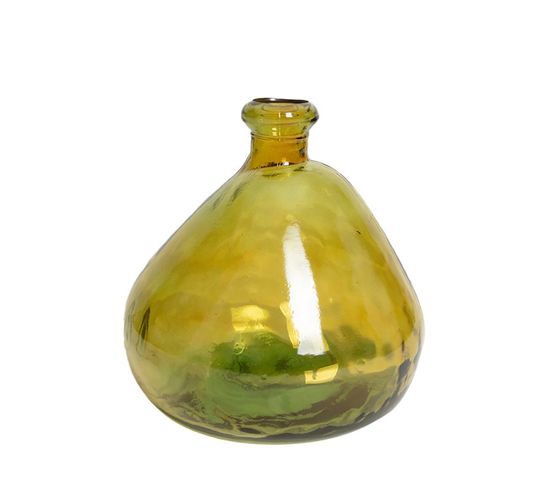 Vase Verre Recyclé 33 X 33 Cm Forme Boule Asymétrique Transparent Jaune