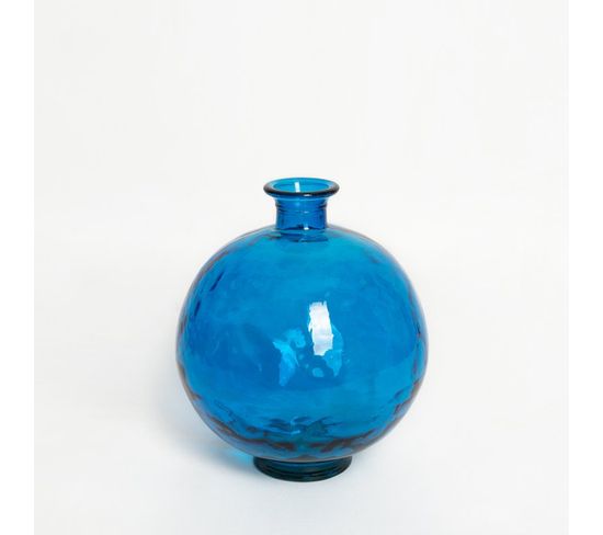 Vase Verre Recyclé 24 X 28 Cm Forme Boule Bleu Azur