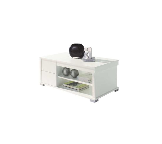 Table Basse Blanche Relevable 4 Tiroirs - Nese