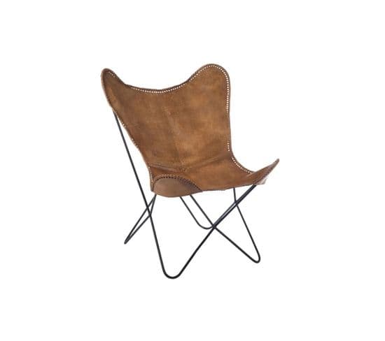 Chaise Lounge Cuir/métal Cognac Patiné - Hoha