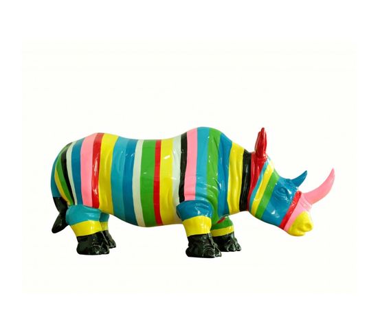 Statue Rhinocéros Avec Rayures Multicolores H24 Cm - Rhino Stripe 02