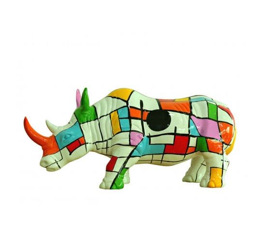Statue Rhinocéros Avec Carreaux Multicolore H24 Cm - Rhino Square