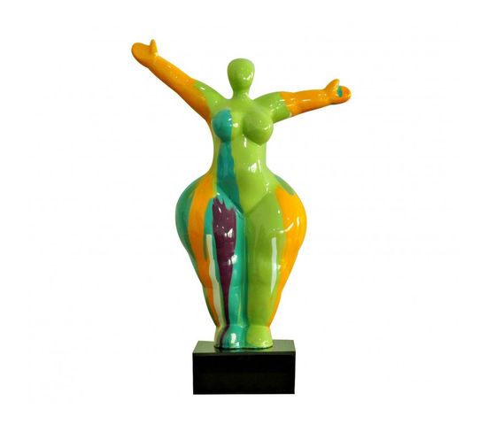 Statue Femme Bras Levés Coulures Jaune / Vert H34 Cm - Lady Drips 03