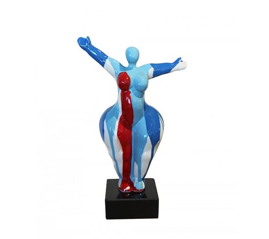 Statue Femme Bras Levés Coulures Bleu / Rouge H34 Cm - Lady Drips 01