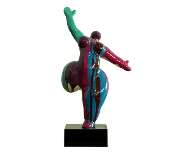 Statue Femme Jambe Levée Coulures Violet / Bleu H33 Cm - Lady Drips 05