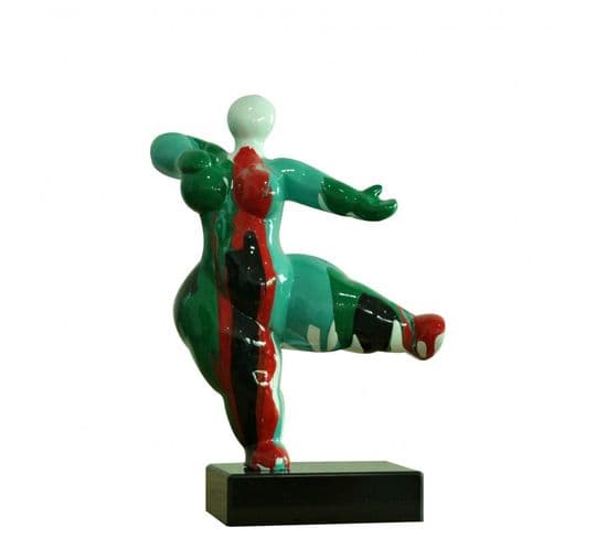 Statue Femme Dansant Avec Coulures Vert / Rouge H33 Cm - Lady Drips 04