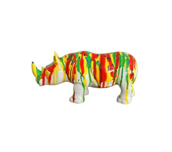 Statue Rhinocéros Avec Coulures Multicolores H12 Cm - Cero Drips 02