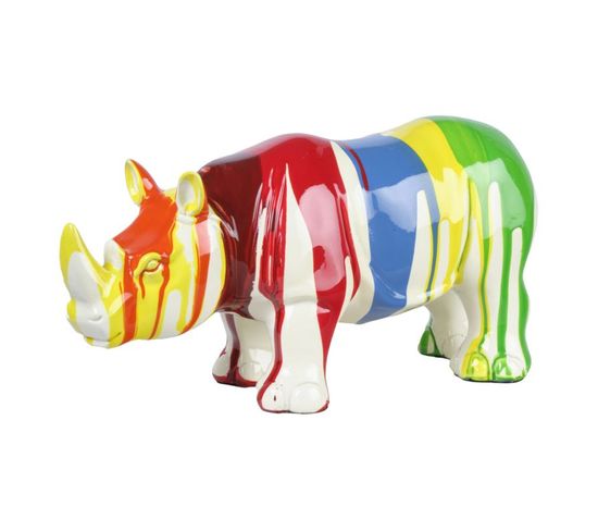 Statue Rhinocéros Avec Coulures Multicolores H12 Cm - Cero Drips 01
