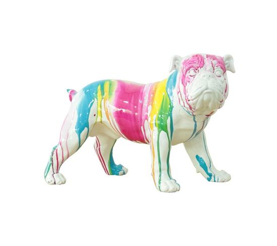 Sculpture Chien Bulldog Blanc Décor Peinture Multicolore - Color Dog