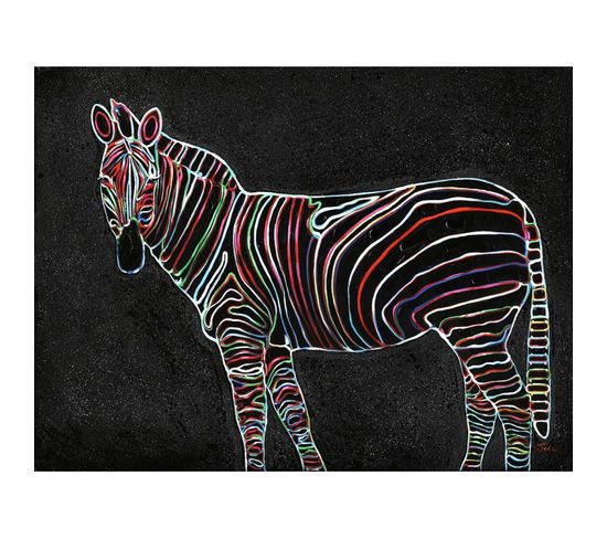 Tableau Peinture Zèbre 120 X 90 Cm - Zebra Neon