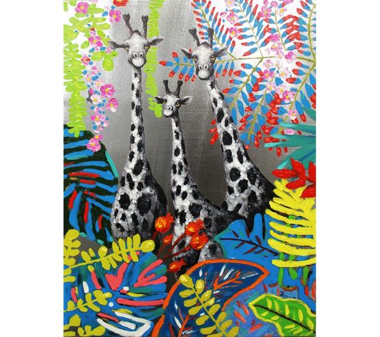Tableau Peinture Girafe 100 X 70 Cm Style Pop Art - Savane