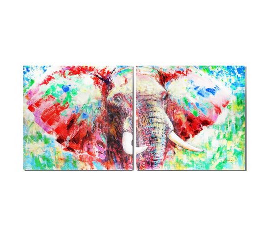 Tableaux Peintures Eléphant 80 X 80 Cm Style Pop Art - Sauvage