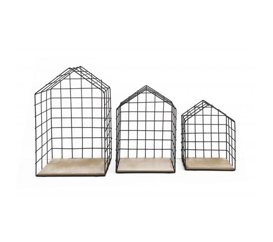 Lot De 3 Étagères Murales Style Cage Grillage - Houses