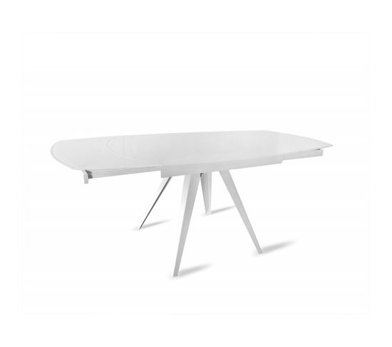 Table Extensible Ovale 120/180 Cm Verre Trempé Métal Blanc - Adelphia