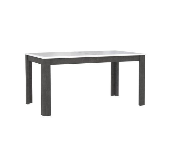 Table Extensible 160 à 206 Cm Blanc Laqué Et Décor Gris Béton - Calvi