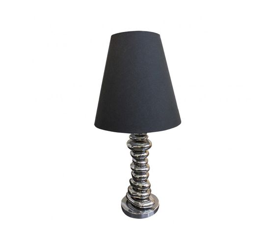 Lampe 76 Cm Galets Argentés Avec Abat-jour Noir - Stone