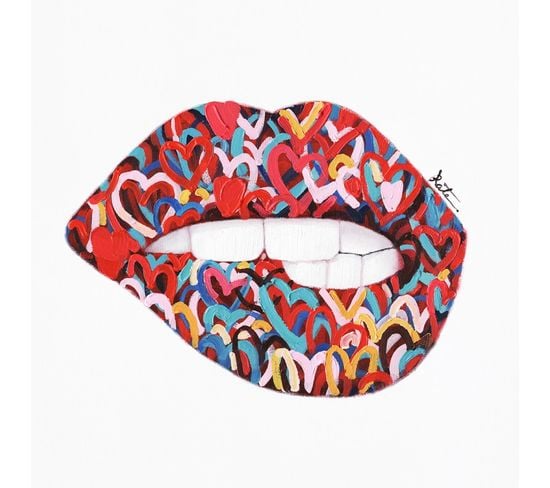 Tableau Peinture Lèvre Mordue 50 X 50 Cm Style Pop Art - Kiss