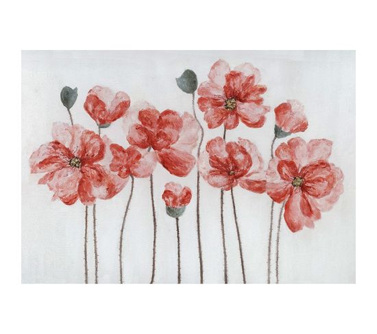 Tableau Peinture Fleurs Rouges 100 X 70 Cm - Coquelicots