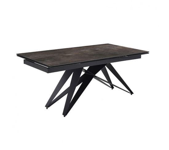 Table Extensible 160/240 Cm Céramique Gris Vieilli Pied Géométrique - Maine 03