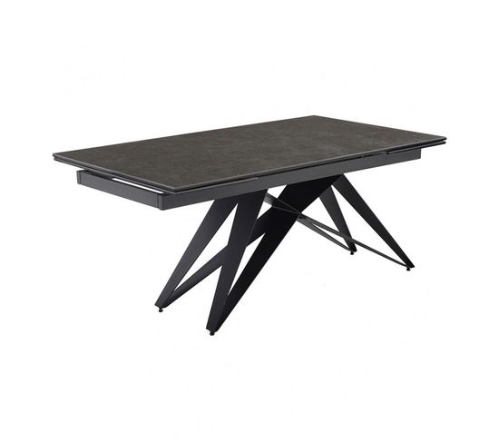 Table Extensible 160/240 Cm Céramique Gris Foncé Pied Géométrique - Utah 03