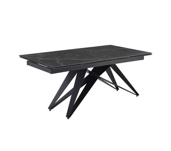 Table Extensible 160/240 Cm Céramique Noir Marbré Pied Géométrique - Indiana 03
