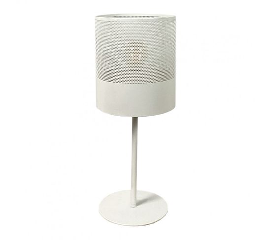 Lampe De Chevet Blanc Abat Jour Métal Rond H.40 Cm - Theon 5161