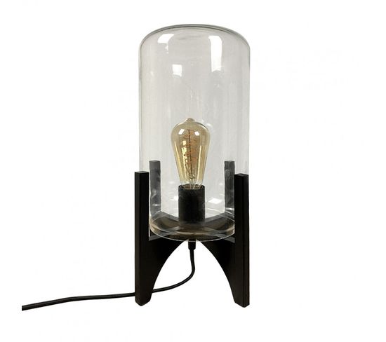 Lampe De Chevet En Verre Et En Bois Noir H41cm - Fusion 4761