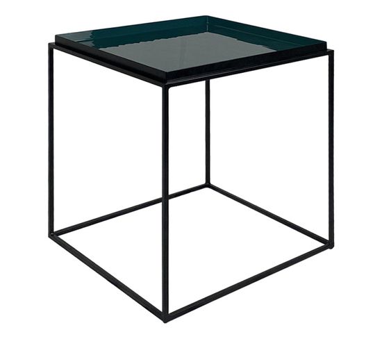 Table D'appoint Carré Métal Noir Avec Plateau Émaillé Bleu - Azul 8783