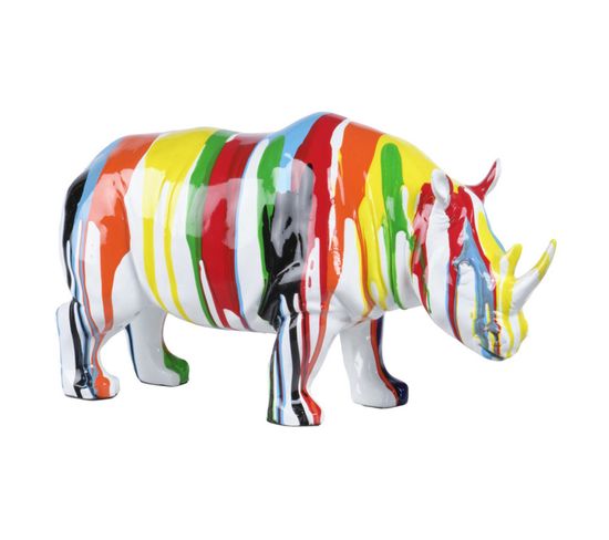 Statue Rhinocéros Coulures Peintures Multicolores H17 Cm - Basil Drips