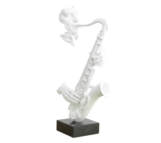 Statue Visage Saxophoniste Avec Saxophone Blanc H62 Cm - Song