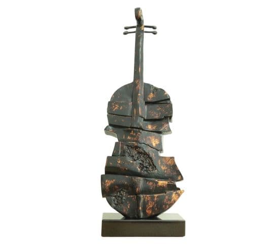 Statue Violoncelle Noir Avec Effet Rouillé H75 Cm - Song