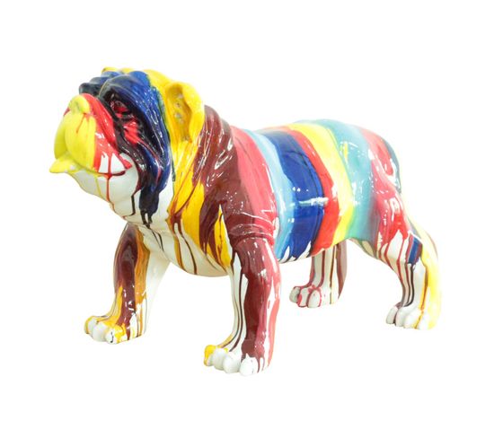 Statue Chien Avec Coulures Multicolores H38 Cm - Bulldog Drips 01