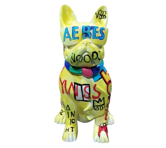 Statue Chien Bulldog Assis Avec Graffiti Multicolores H37 Cm - Karl 02