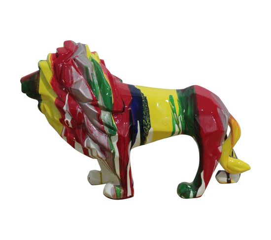 Statue Lion Géométrique Avec Coulures Multicolores H32 Cm - Scar