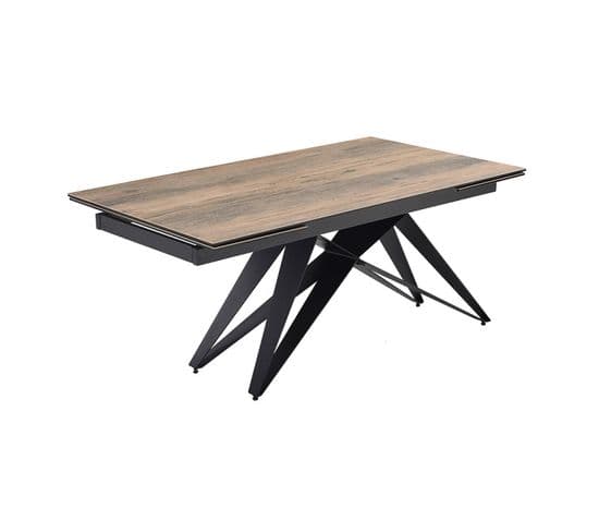 Table Extensible 180/260 Cm Céramique Effet Bois Pied Géométrique - Texas 03