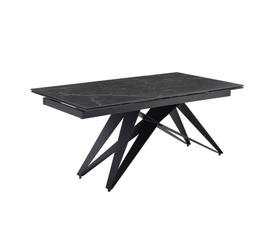 Table Extensible 180/260 Cm Céramique Noir Marbré Pied Géométrique - Indiana 03